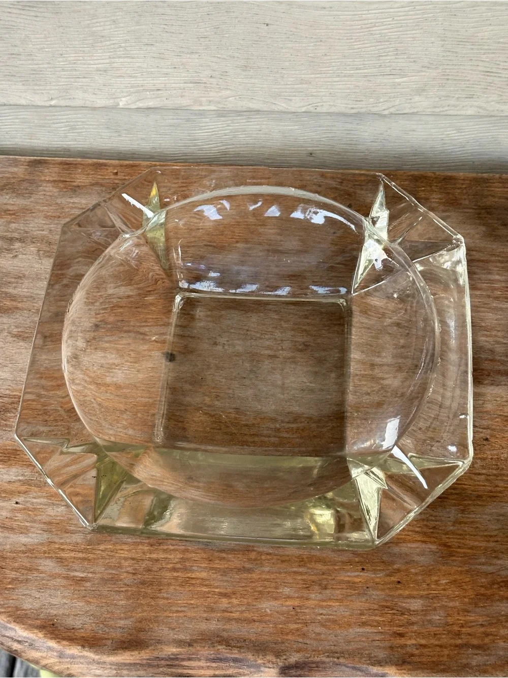 VTG ashtray is a Mid-Century Modern heavy, clear glass item